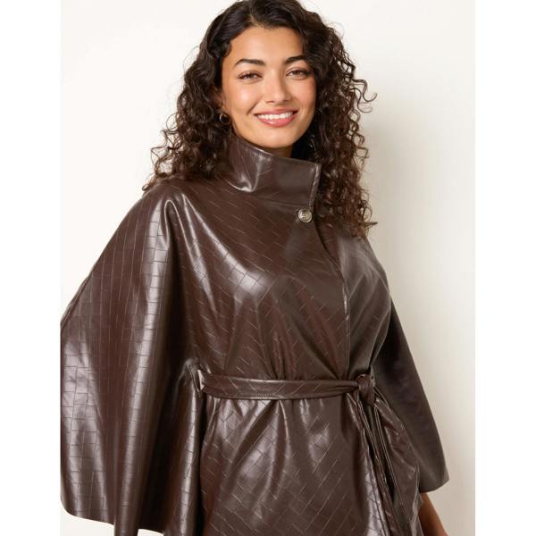 Blue Vanilla High Funnel Neck PU Leather Cape