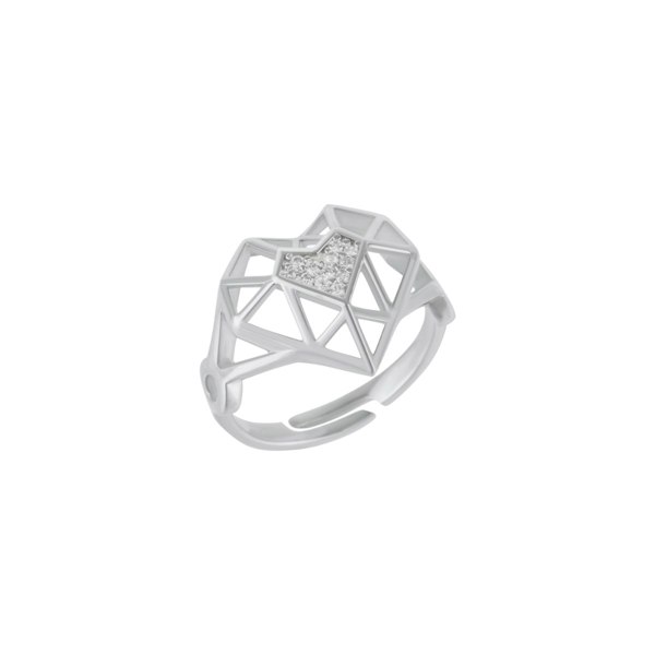 Spero London Geometric Heart Adjustable Ring in Sterling Silver