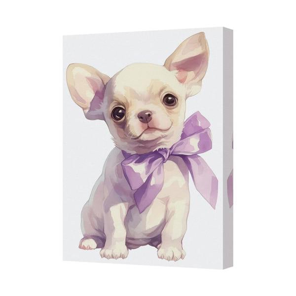 Benjamin Tate Design Adorable Chihuahua Canvas Wall Art With Purple Bow