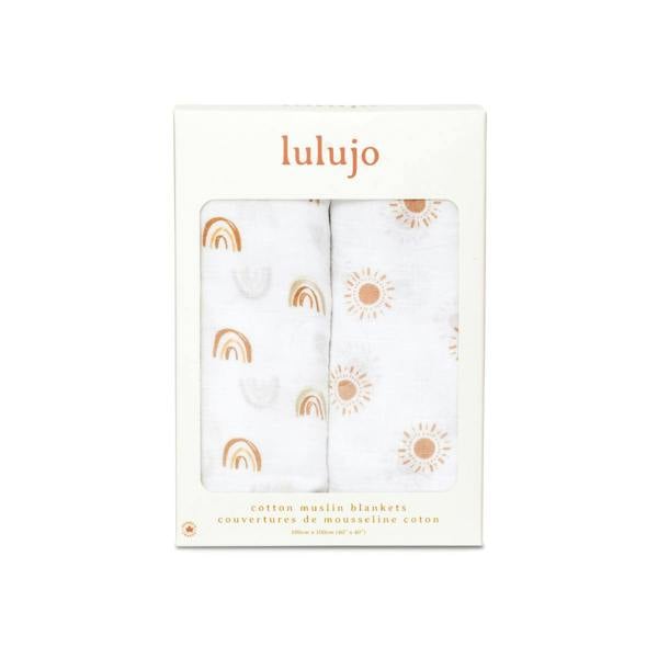 Lulujo - Cotton Swaddle - Rainbow & Suns 2 Pack
