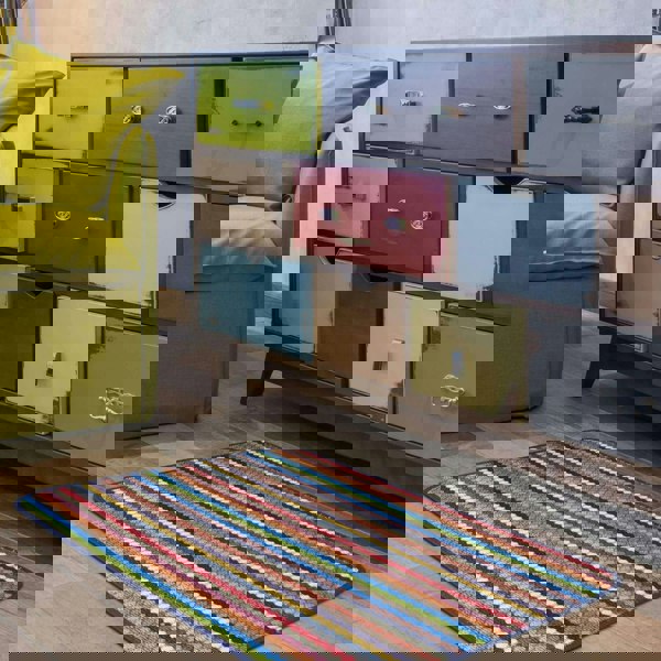 Washable Designer Mats Stripe Design in Multicolour