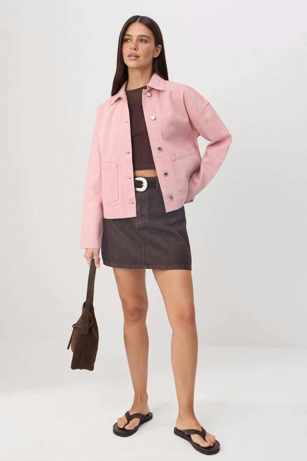 Regular Fit Shirt Collar Long Sleeve Denim Jacket