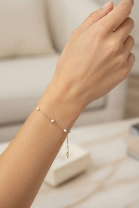 Latelita Solid 14k Gold Natural Spaced Pearl Bracelet
