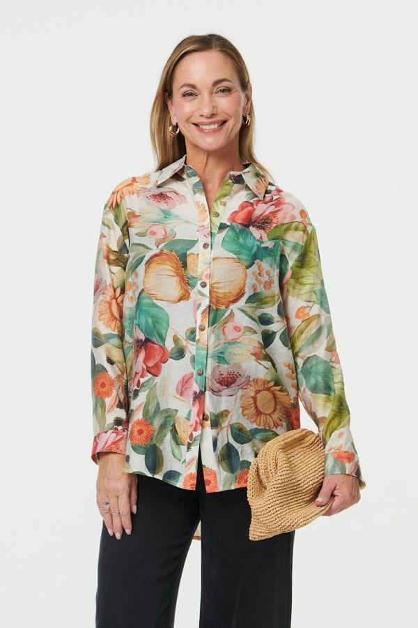 Green | Floral Long Sleeve Relaxed Fit Shirt