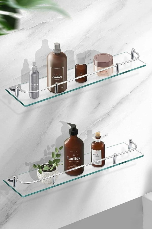 Living and Home 40cm Shelf Tempered Glass 6MM Thick Storage Organizer Wall Mounted Bathroom Shelf