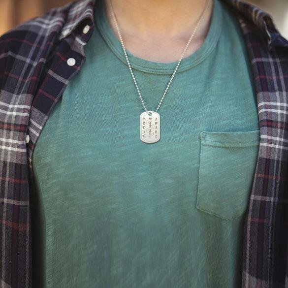 Christopher James of London Sterling Silver Medic Aware Rod & Snake Dog Tag With Engraving