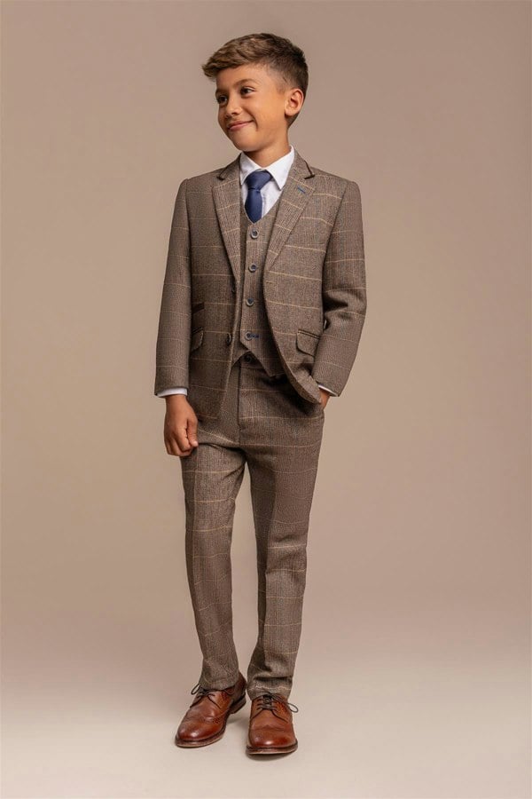 House of Cavani Boys Albert Brown Tweed Check Suit