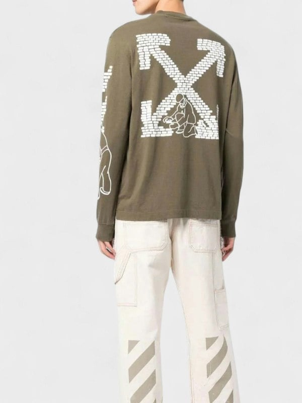 Off - White Bricks Arrow Long Sleeve T Shirt Army Green - Supplied FashionOff - White