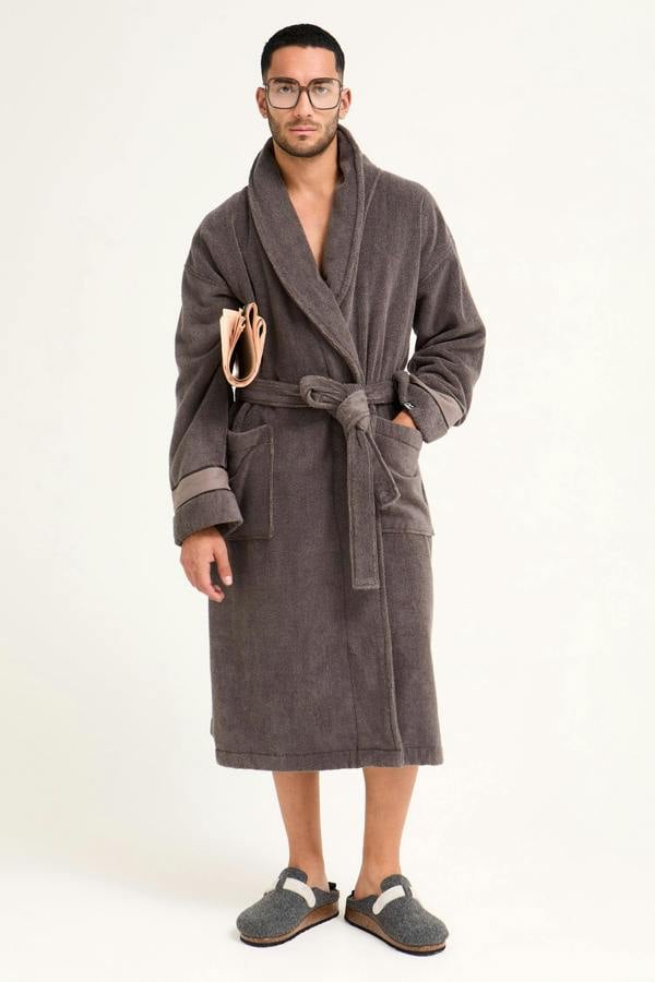 Mister You Bamboo Towelling Robe in Smoke Grey - Robes