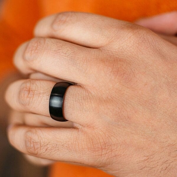 The Colourful Aura 8mm Mens Matt Black Blue Silver Plain Tungsten Engagement Band Ring