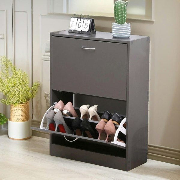 Rafaelo Mobilia 2 Drawer Shoe Storage Cabinet Grey