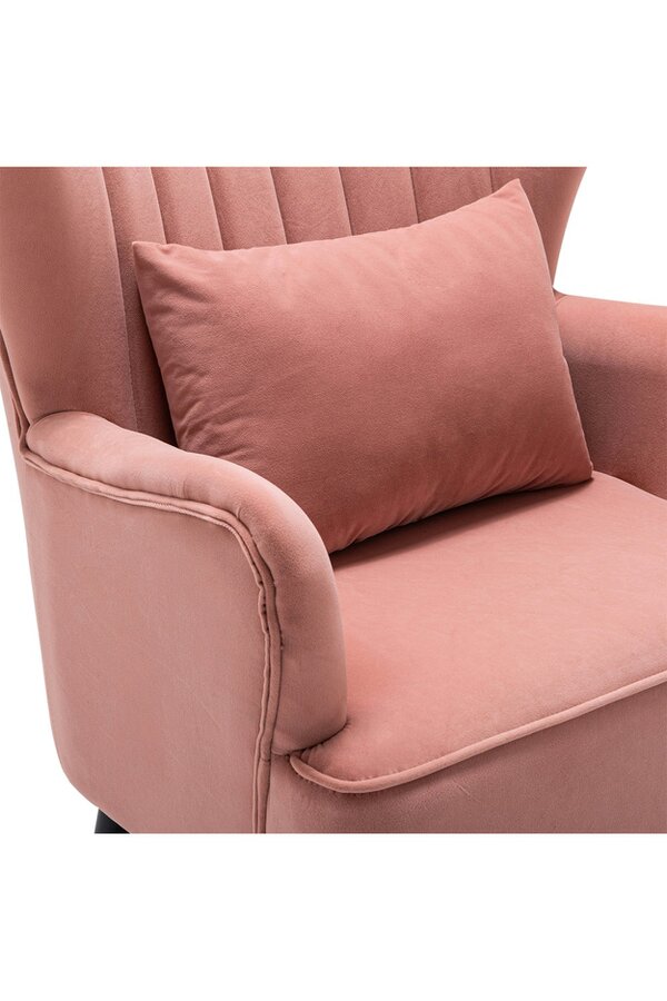 Living and Home Pink Velvet Stripe Curved Wing Back Armchair with Pillow