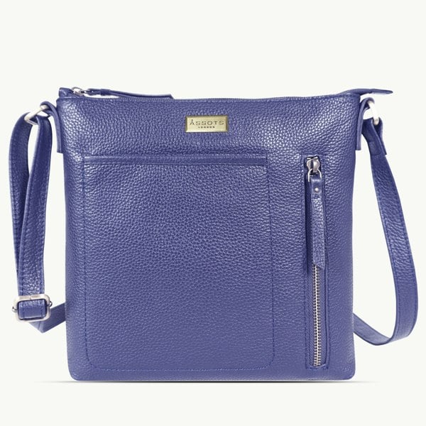 Assots London 'EDITH' Navy Pebble Grain Leather Crossbody bag