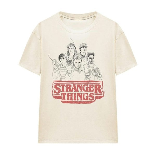 Stranger Things Womens Group Sketch Logo T-Shirt - Natural
