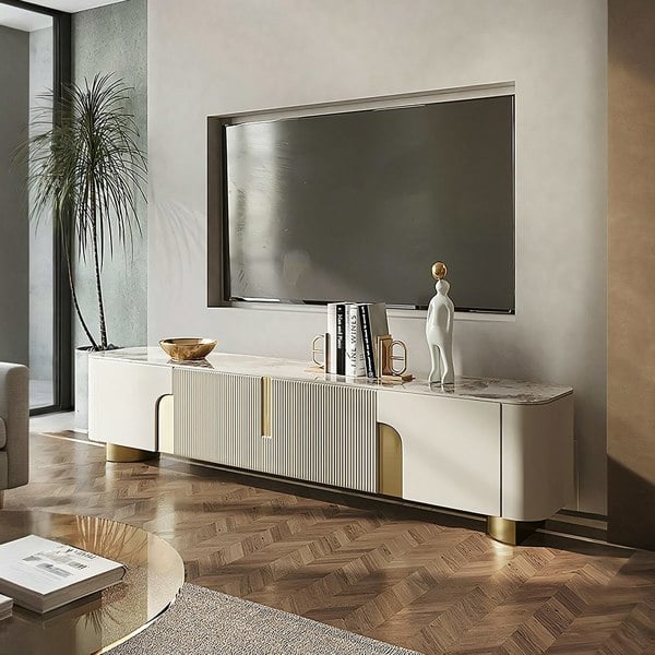 Athena TV Stand, Cream & Gold-Weilai Concept-Weilai Concept