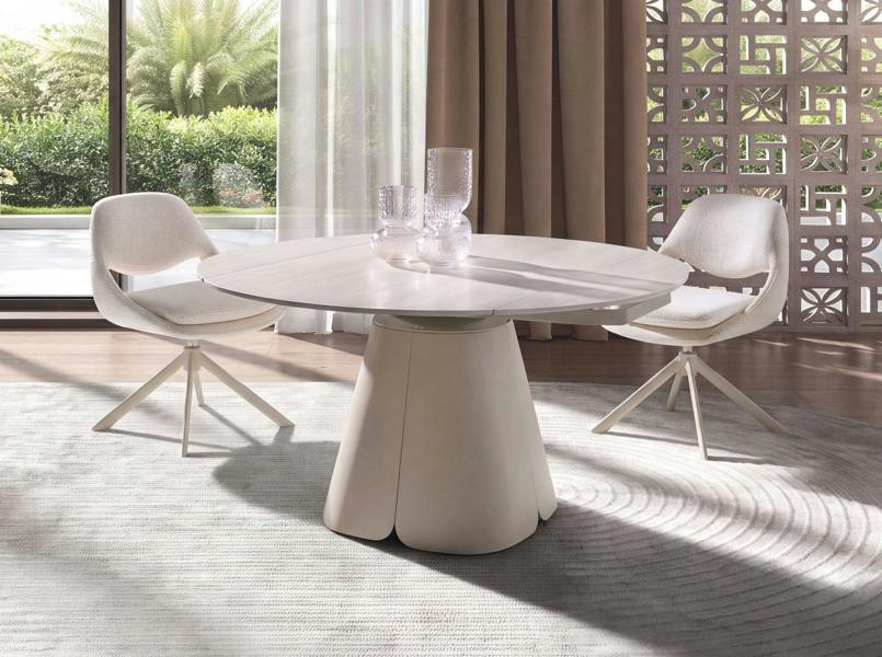 Angel Cerdá Extendable round dining table in porcelain marble and sand-coloured steel 1195