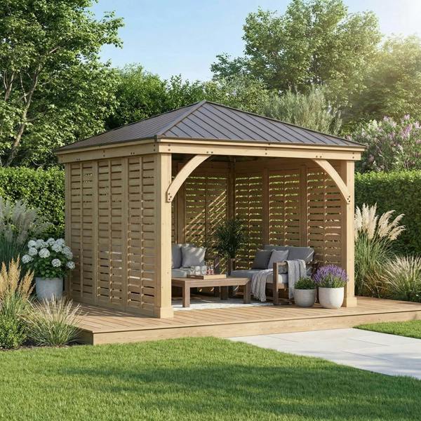 Yardistry Wooden Gazebo 12ft x 12ft (3.7m x 3.7m) with Triple Wall 3.7m x 3.7m Wooden Gazebo 1