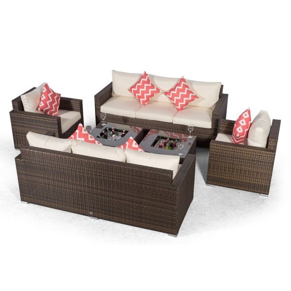 Giardino Sydney 8 Seater Rattan Sofa Set w/ 2 Ice Bucket Coffee Tables