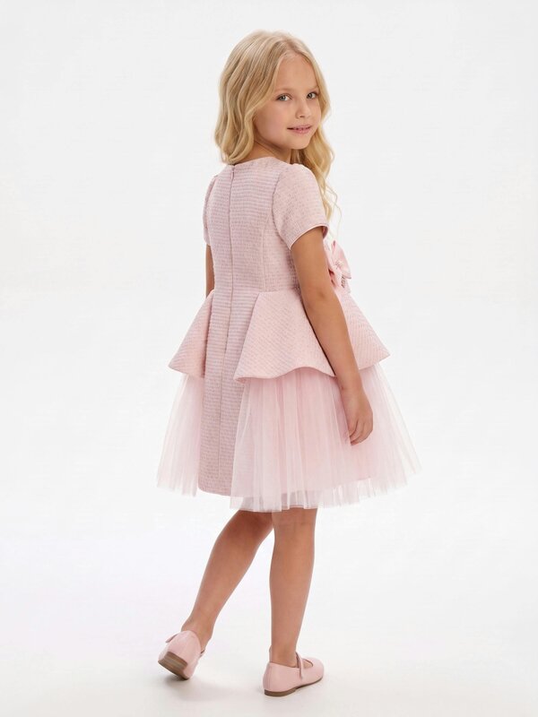 DRESS & Fleur Girls Bows and Tulle Dress in Pink