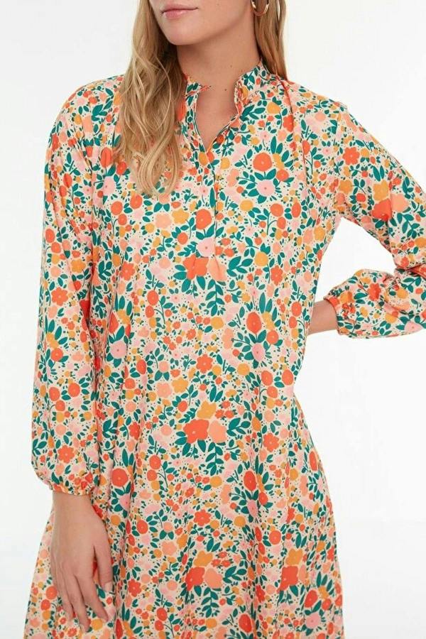 WOVCOR Floral Lined Woven Dress with Ruffled Hem