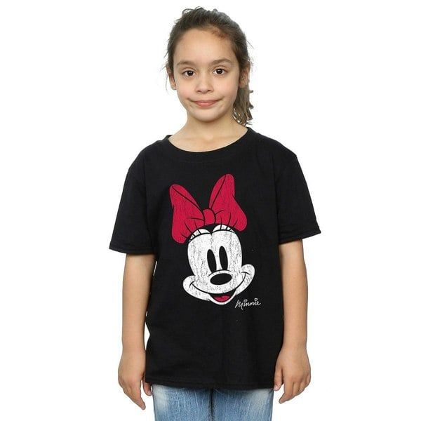 Disney Girls Minnie Mouse Face Cotton T-Shirt - Black