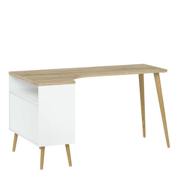 Wyld Haus Sapporo White and Natural Oak Desk 2 Drawer and Shelves