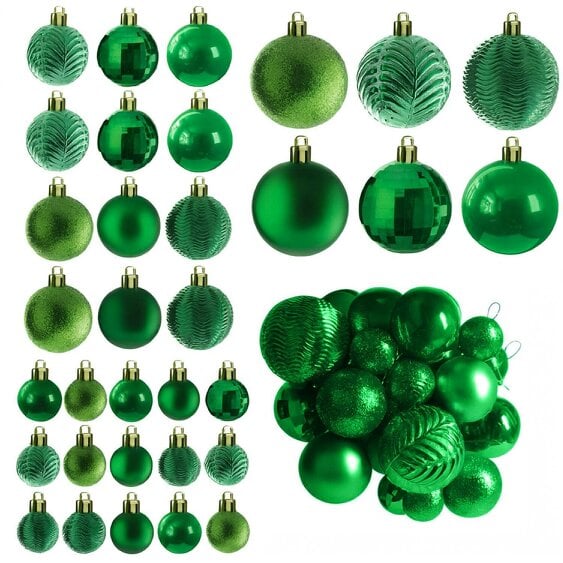 Neo Green 36 Christmas Tree Ornaments Set Baubles Glitter Balls Holiday Festive Decorations Assorted Sizes Colours Home Party Décor
