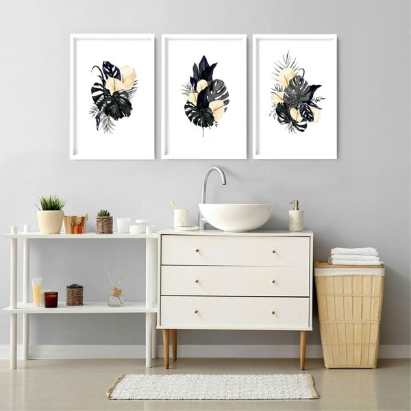 Art for bathroom | set of 3 Tropical wall prints