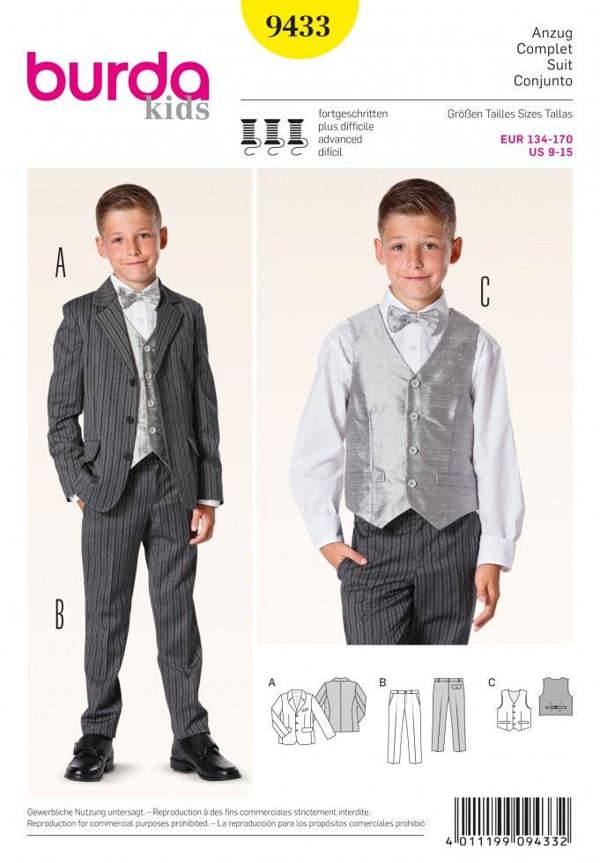 Burda Sewing Pattern 9433 Waistcoats, Jackets, Trousers and Suits For Kids and Teenagers, Ages: 9-15 - Advanced