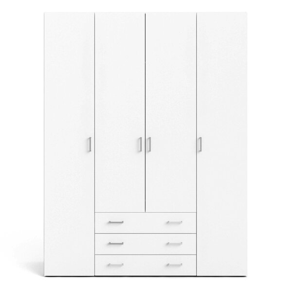 Wyld Haus Munich White Wooden Wardrobe 4 Doors 3 Drawers 3 Shelves