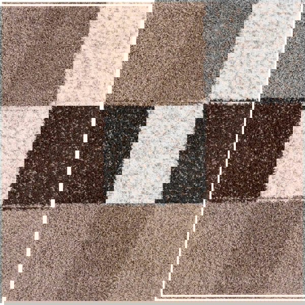 Shaggy Rug Geometric Design Brown