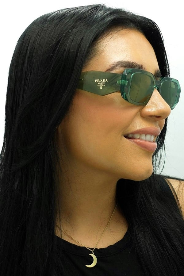 Prada Sunglasses PR17WS 11R10E Transparent Sage Green Mirror Internal Silver