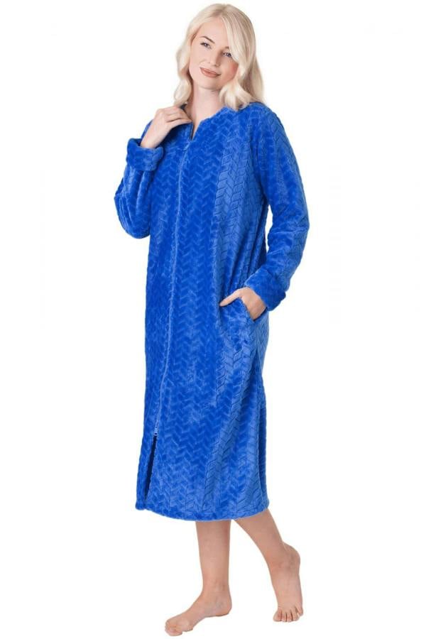Womens Supersoft Zip Front Embossed Housecoat