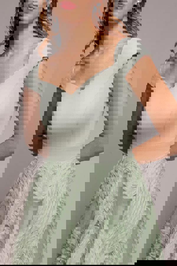 Scuba & Textured Chiffon A Line Midi Dress - Sage Green DR4549