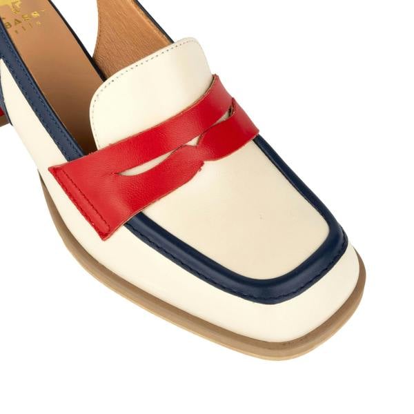 Embassy London Diana - Cream & Red & Blue - Women's block heel slingback leather pump