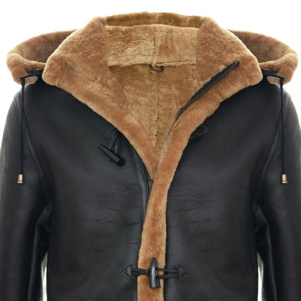 Infinity Leather Mens Winter Sheepskin Hooded Duffle Coat-Helsinki