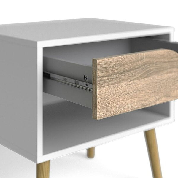 Wyld Haus Sapporo White and Natural Oak Bedside 1 Drawer