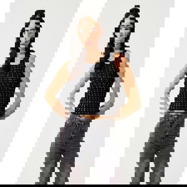 Pink Vanilla Diamante Ribbed Vest