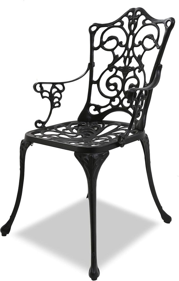 Centurion Supports TABREEZ Garden and Patio Table and 2 Large Chairs with Armrests Cast Aluminium Bistro Set - Black
