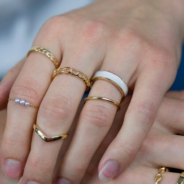 The Colourful Aura 10 Piece Boho Gold Tribal midi Pearl Vintage Stackable Ring Set