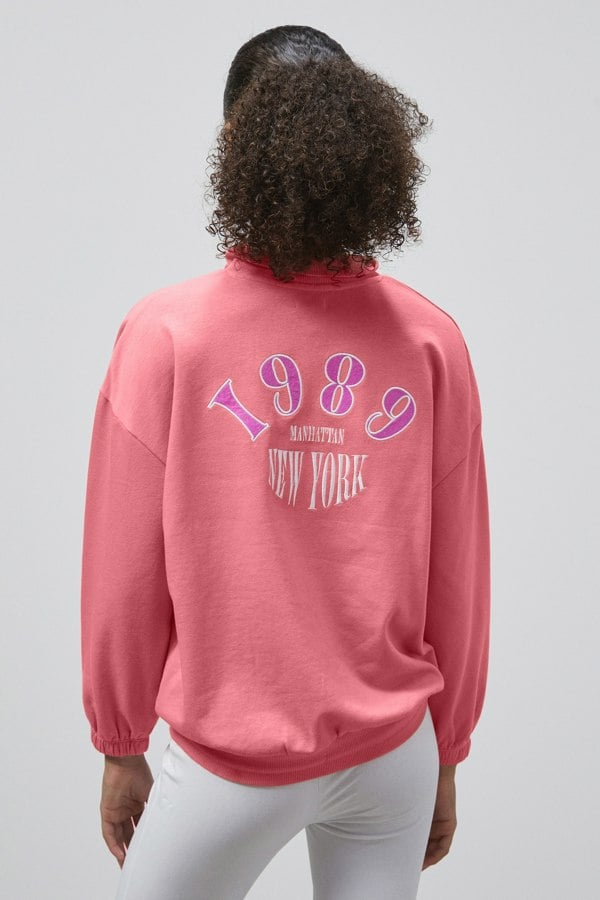 ENORSIA Half Zip High Neck Embroidery Sweatshirt