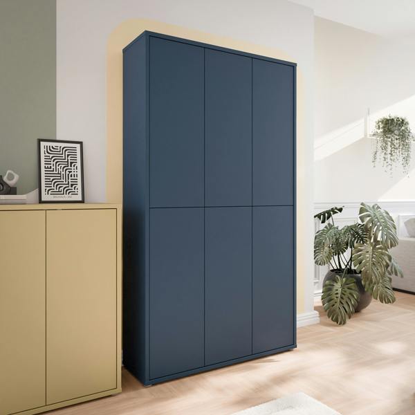 Furniture To Go Alice Springs Tall Shoe Cabinet with 6 Doors Push-to-Open in Night Blue