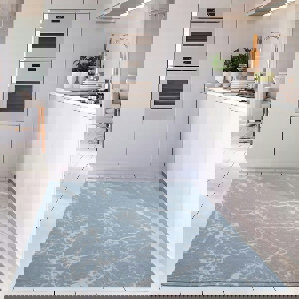 Machine Washable Flatweave Rug Abstract Blue