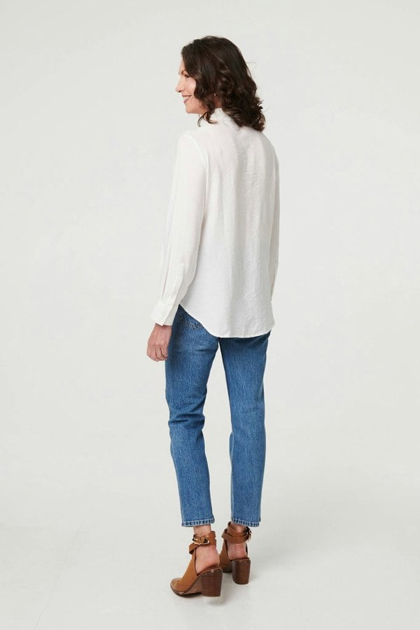 White | Floral Embroidered Long Sleeve Shirt
