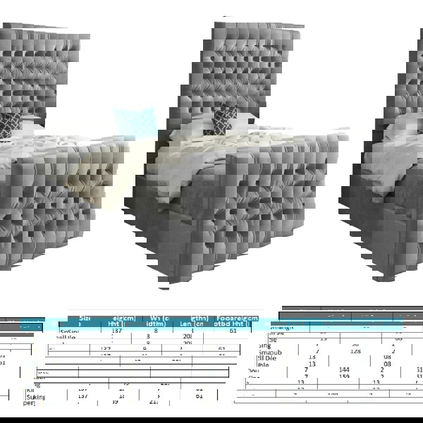 Casa Magna Novara Upholstered Soft Velvet Bed Frame - Grey