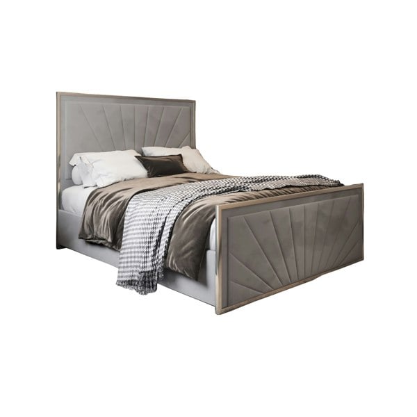 Casa Magna Roxy Upholstered Soft Velvet Metal Bed Frame - Grey