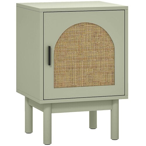 Wyld Haus Yotomo Sake Light Green Rattan Bedside Table With Natural Woven Detail