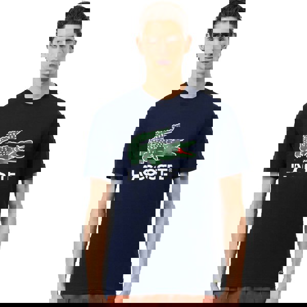 Lacoste Signature Print Cotton T-Shirt Midnight Blue-SPIRALSEVEN DESIGNER MENSWEAR UK