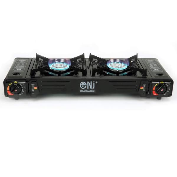 Portable gas stove with two burners with stable blue flames
