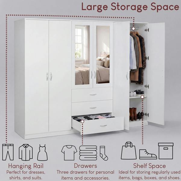 Vida Designs Riano 6 Door 3 Drawer Mirrored Wardrobe
